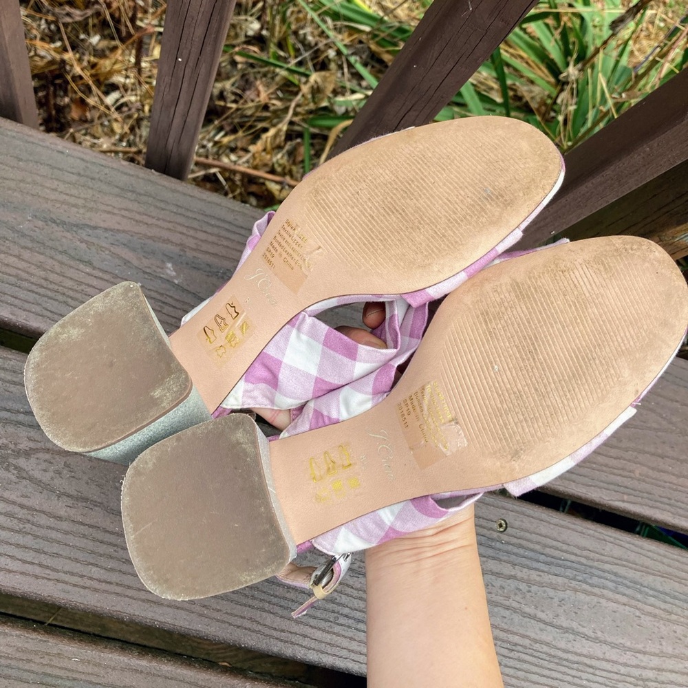 J. Crew JCrew Twisted Knot Penny Sandals Gingham Purple Silver Glitter Heel 8.5 - Picture 9 of 11